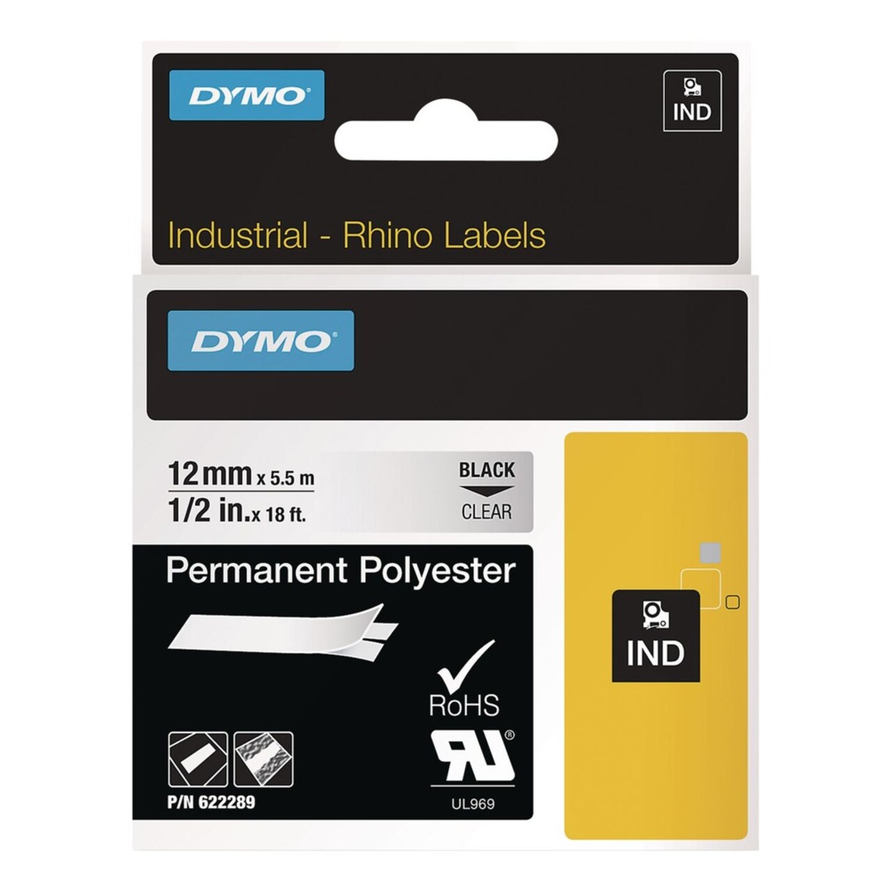 DYMO Rhino 0.5 in. x 18 ft. Permanent Vinyl Industrial Label Tape - Clear/Black Print